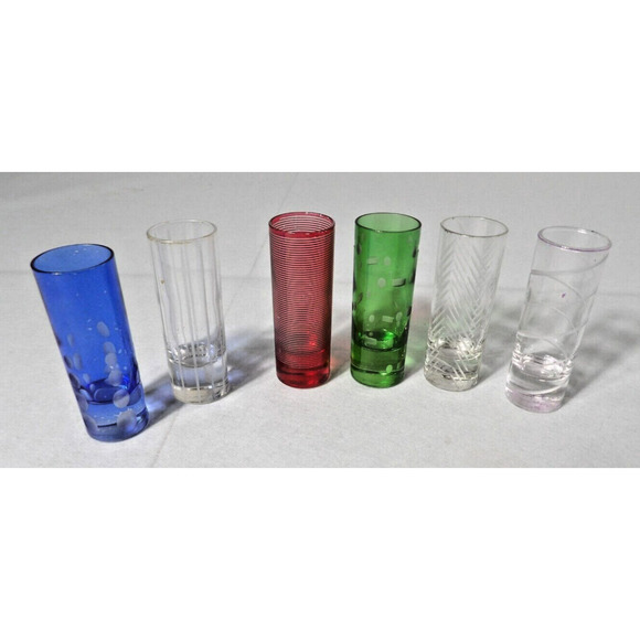 Mikasa Cheers Shot Glasses Mixed Lot Colored & Clear Etched Set of 5 READ - Picture 2 of 10